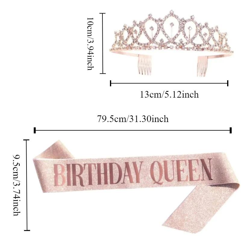 Bling Rhinestone Crystal Crown Birthday Anniversary Decoration Happy 18 21 30 40 50th Satin Sash Party Supplies