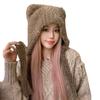 Bear Ears Woolen Knitted Hat for Women In Winter  Showing Face Small Plush  Cute Ear Protection  Warm Big Headband Cold Hat