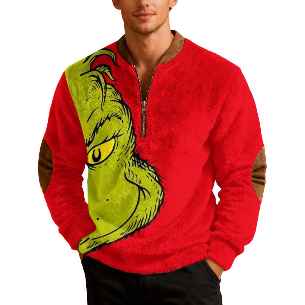 Мужские рождественские толстовки на молнии, рождественские пуловеры с воротником-стойкой