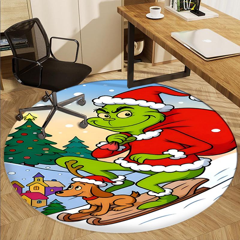 The Grinch Pattern Round Rug, Indoor/Outdoor Mat, for Picnic, Gameroom, Bedroom, Office, Living Room, Home Decor Carpet, Birthday Gift