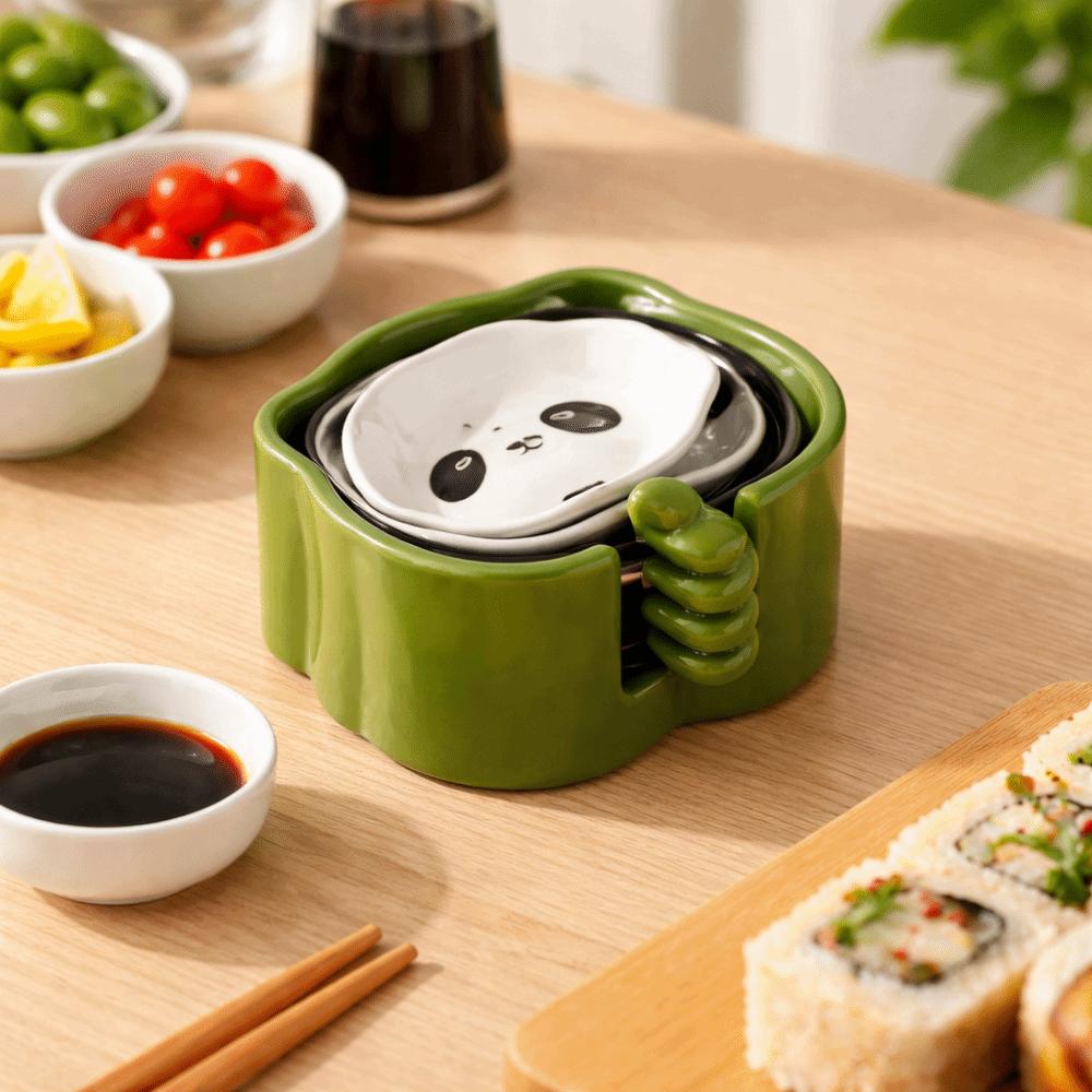 4/6Pcs Creative Ceramic Sauce Dish Panda Shape with Storage Box Mini Sauce Bowl Set Decorative Small Size