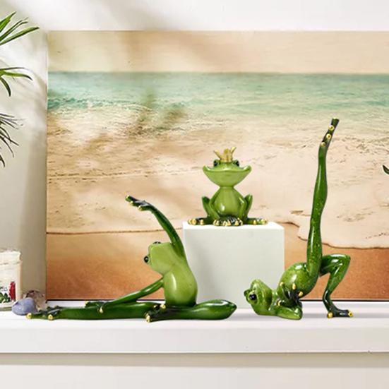 Статуэтка лягушки для йоги, мультяшная пара лягушек, смола, спортивная скульптура лягушки, украшение для дома, офиса, настольное украшение