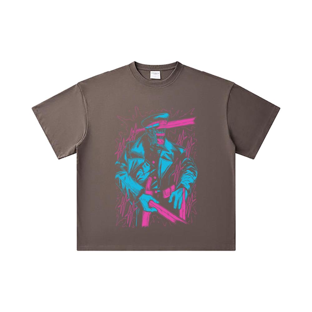 260 GSM Double Yarn 32 Count 100% Cotton Chainsaw Man V11 Katana Man Print Unisex Heavy Cotton T Shirt… More