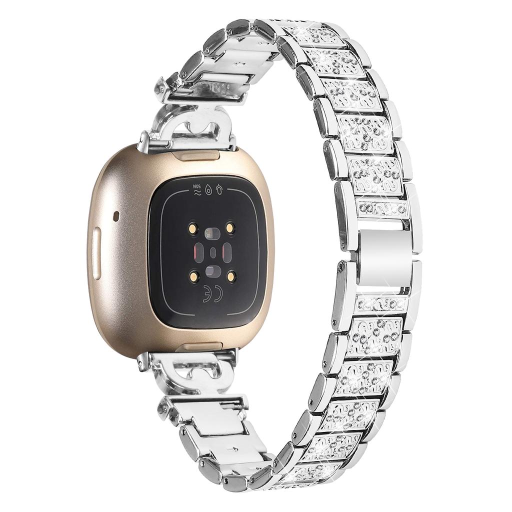 Для Fitbit Versa 4/Sense 2 Браслет для часов из нержавеющей стали, 3-рядный, украшенный стразами, сменный браслет