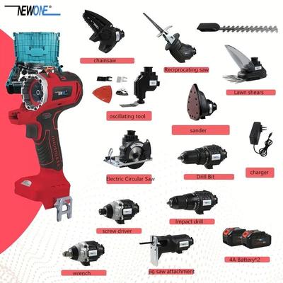 18V 12 в 1 бесщеточный многофункциональный набор инструментов, включает: дрель, ударная дрель, циркулярная пила, сабельная пила, отвертка, кусторез