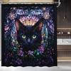 Черная кошка Шторка для душа Витраж Забавный котенок Цветочный Абстрактное искусство Готический стиль Хэллоуин Ткань Ванная Комната Декор Набор