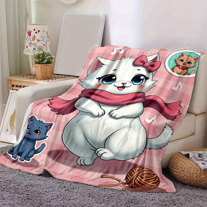 1PC Cute Cartoon Cat Blanket, Seasonal Universal Home Decoration Blanket, for Decorating Your Own Sofa and Living Room, Super Soft Flannel,