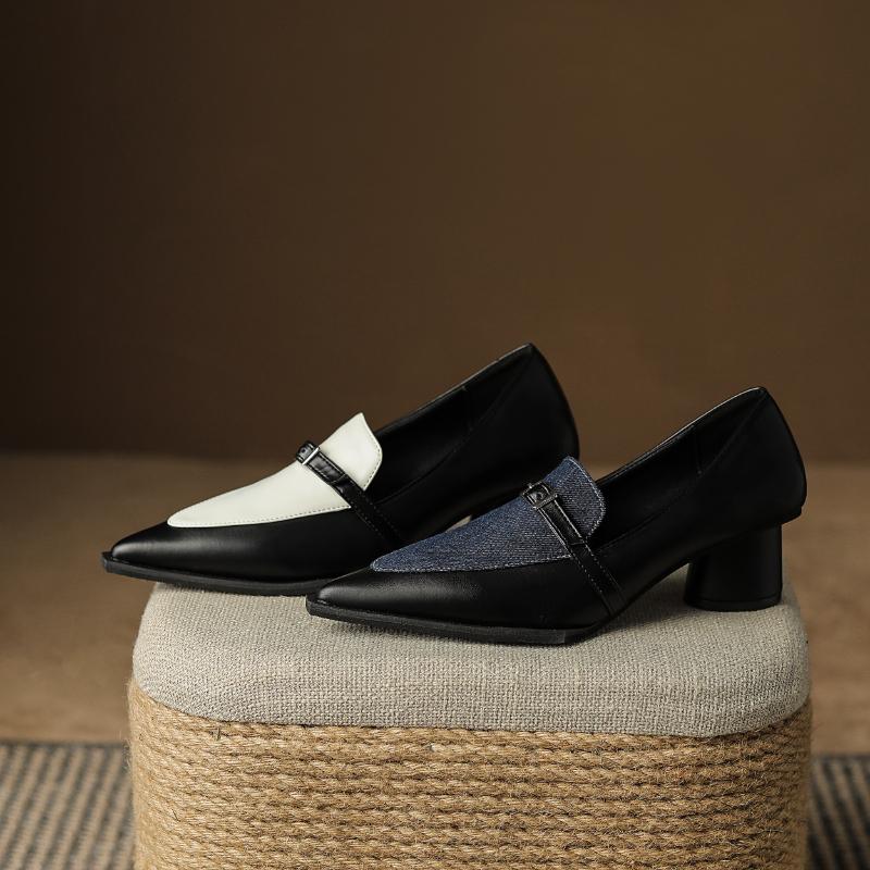 Весна Осень Новые Сексуальные Модные Туфли Цвета Сочетания Высокие Каблуки Новые Элегантные и Удобные Банкетные Туфли На Толстом Каблуке Женские НЕТ:702