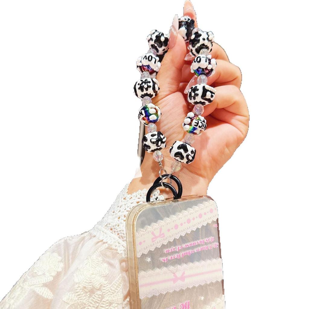 Расписанный вручную бисерный шнурок для телефона и брелок-шарм