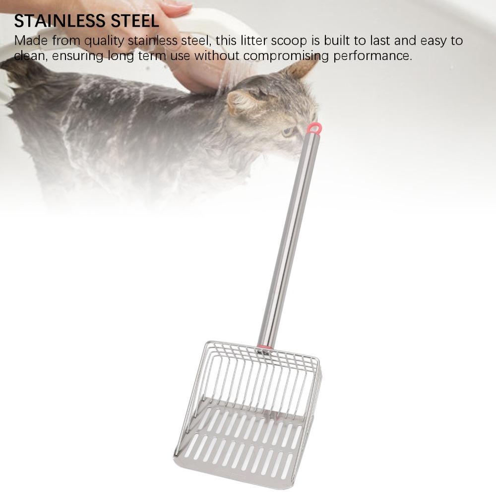 Stainless Steel Chicken Poop Scooper Long Handle Litter Scoop Slat Scoop for Chicken Pet Cat
