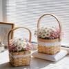 Цветочная корзина, с кружевным декором, Плетеная корзина для цветов из ротанга, Деревянная портативная цветочная корзина для подарков