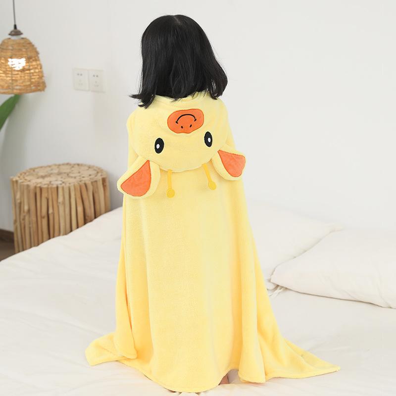 Cartoon Baby Bath Towels Hooded Towel Toddler Bathrobe Warm Coral Fleece Sleeping Swaddle Wrap for Boys Girls Bath Cloak