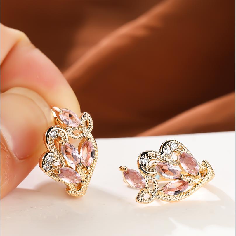 1 пара серег золотого цвета с радужным камнем и цветочным узором в виде листьев, красные, желтые, синие, зеленые, висячие полые серьги с камнями