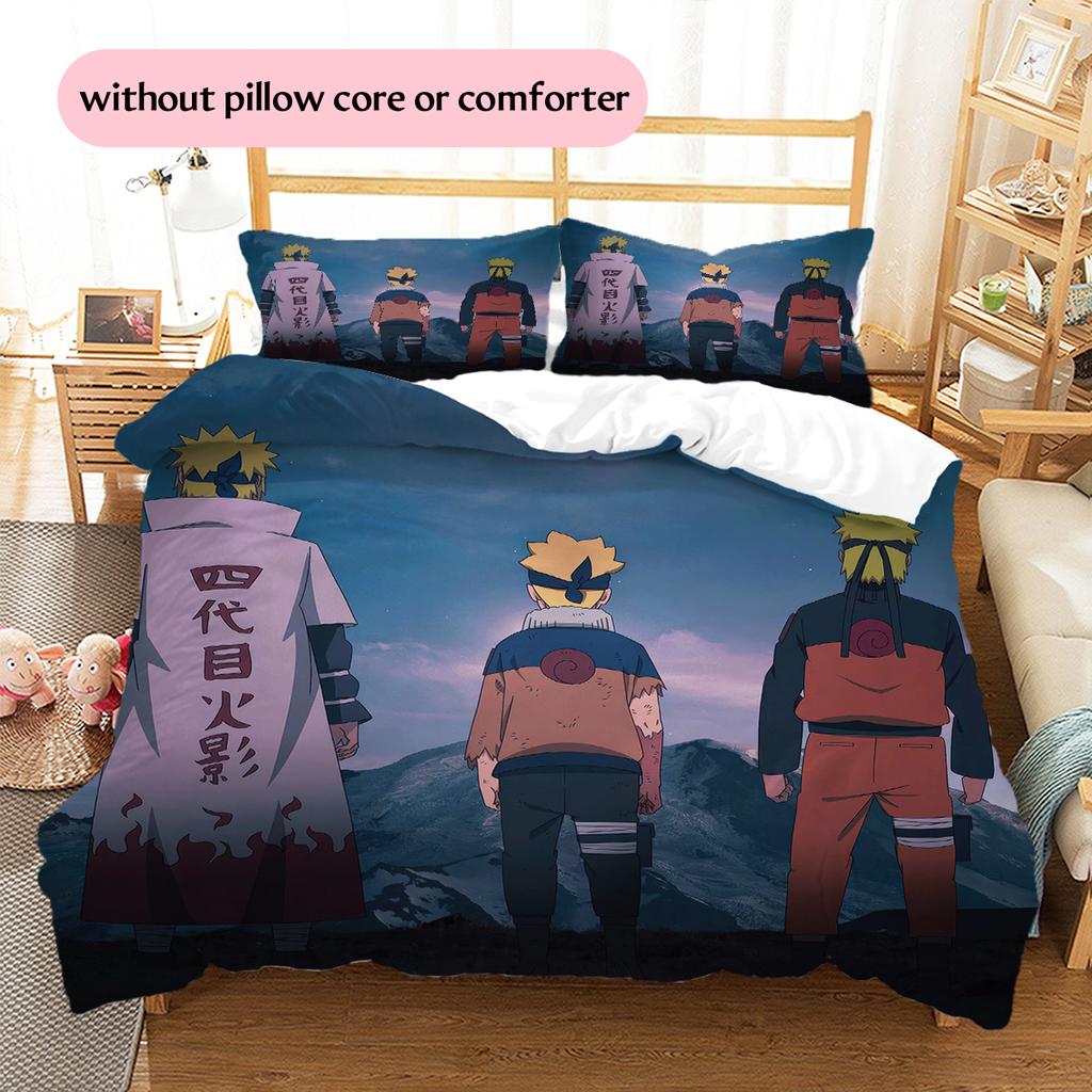 Постельное белье с узором из аниме Наруто, Домашний декор, Подарок на день рождения (1 пододеяльник + 2 наволочки, без наполнителя)