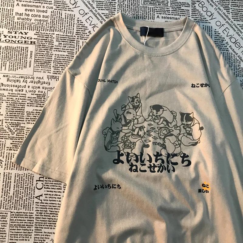 Футболка с короткими рукавами в стиле ретро, как в новом году, с принтом в американском стиле, в уличном стиле для мужчин и женщин, свободная, с коротким рукавом