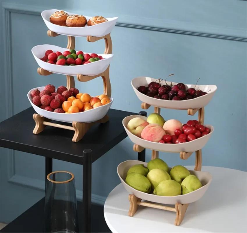 Table Plates Dinnerware Kitchen Fruit Bowl with Floors Partitioned Candy Cake Trays Wooden Tableware Dishes