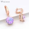 Colorful Round Large Crystal Drop Earrings For Women Wedding Jewelry Fashion Rose Gold Color Eardrop Gift