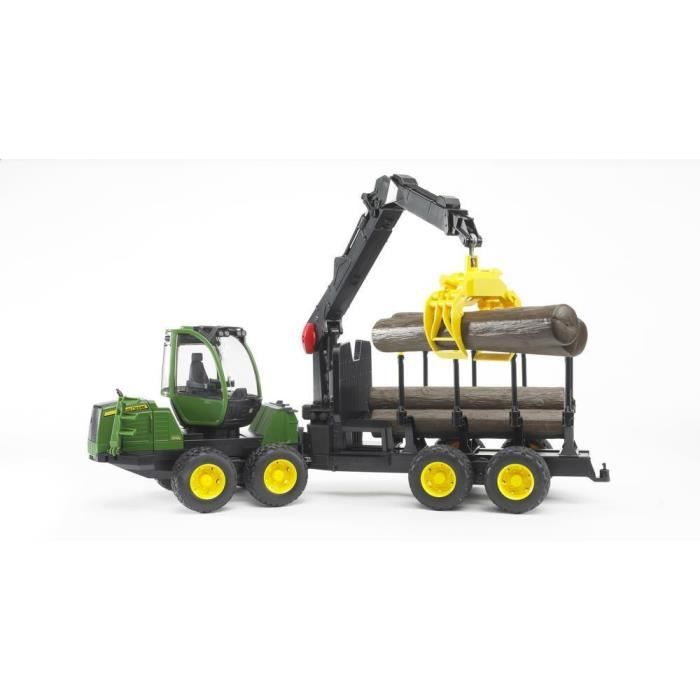 BRUDER - 2133 - Porteur forestier JOHN DEERE 1210E avec chargeur, remorque forestière et rondins de bois - Echelle 1:16