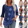 Женская мода круглый вырез шея плиссированный спереди напечатанные точки расклешенный топ рукав 3/4