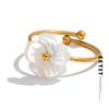 Fashion Natural Shell Flower Adjustable Open Ring Sweet Stainless Steel 18K PVD Plated Summer Daily Jewelry Gift