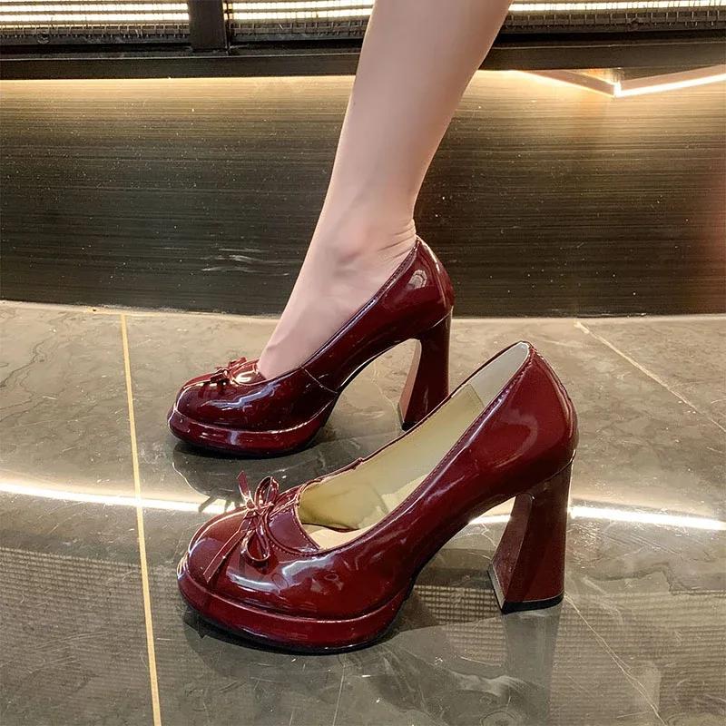 2024 Лидер продаж женские туфли на высоком каблуке модные туфли с круглым носком на толстой подошве для вечеринок новые весенне-летние офисные женские размеры