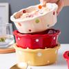 Creative Ceramic Bowl for Fruit Salad Breakfast, Wave Dot, Cereal Home Tableware, Enamel