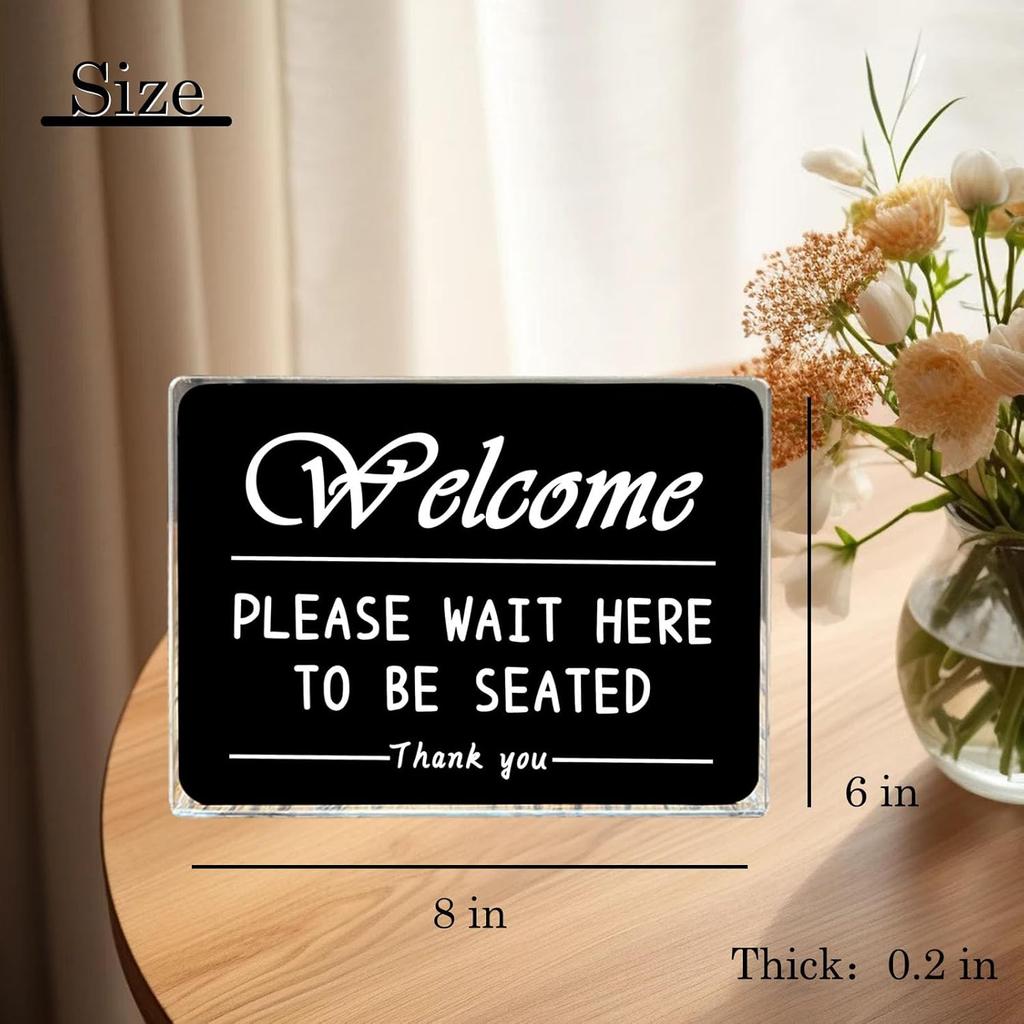 Please Wait To Be Seated Sign, Please Wait Indicator with Stand Business Freestanding Counter Top Sign,Cafe Decor Display Hostess Stand,Lobby Waiting