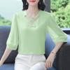 Women's Summer V Neck Solid Color Chiffon Shirt Bottoming Top Seven-quarter Sleeve Sleeve Versatile Pullovers Chiffon Blouse