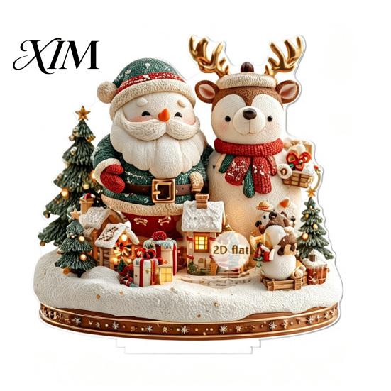 Christmas Tree Hanging Ornaments Village Houses Table Decoration, Snow Scene Patterns 2D Acrylic Festive Window Decorations Ornament, Decorative