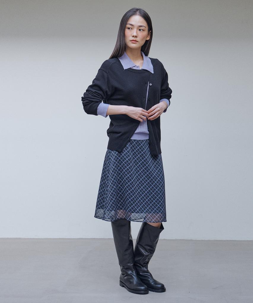 Awi Sheer Check Skirt_Black
