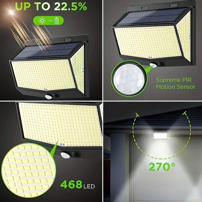 1/2/4 штуки солнечных гаражных фонарей, фонари для двора, датчики движения человека, 468/100 светодиодов, подходят для двора, коридоров