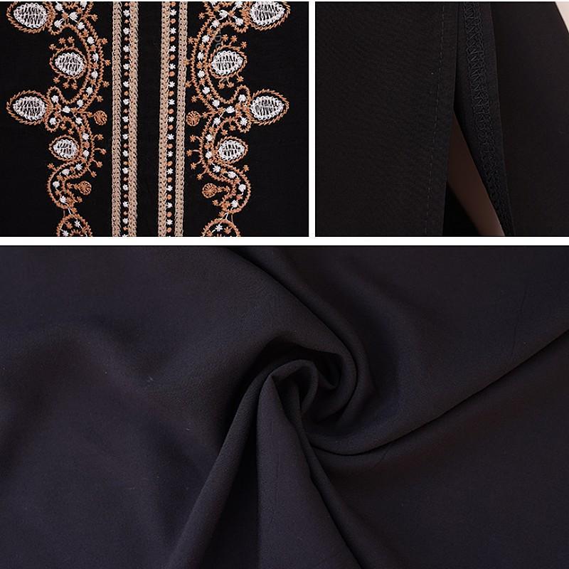 EDOLYNSA Elegant Gold Embroidered Kaftan Long Black Tunic Loose Maxi Dress Women Summer Clothing Beach Wear Swim Suit Cover Up Q1455