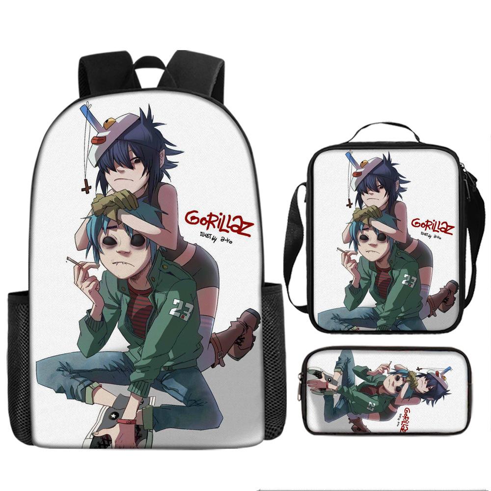 Горячая распродажа Британская виртуальная группа Gorillaz студенческий рюкзак мультяшный детский рюкзак сумка через плечо пенал набор из трех предметов