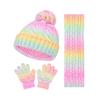 3Pcs/Set Kid Hat Scarf Gloves Set Rainbow Color Plush Ball Decor Knitted Hat Windproof Scarf Gloves Set Winter Accessories