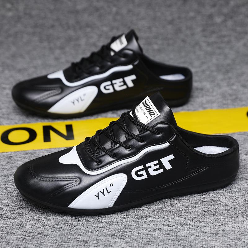 Мужская обувь 2025 лето новая кожаная корейская версия повседневная спортивная универсальная дышащая полуподдержка на одной педали мужская обувь обувь для вождения