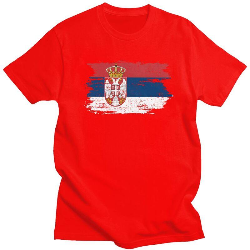 Мужская футболка с индивидуальным флагом Сербии, короткий рукав, 100% хлопок, повседневная, сербская, гордая, уличная одежда