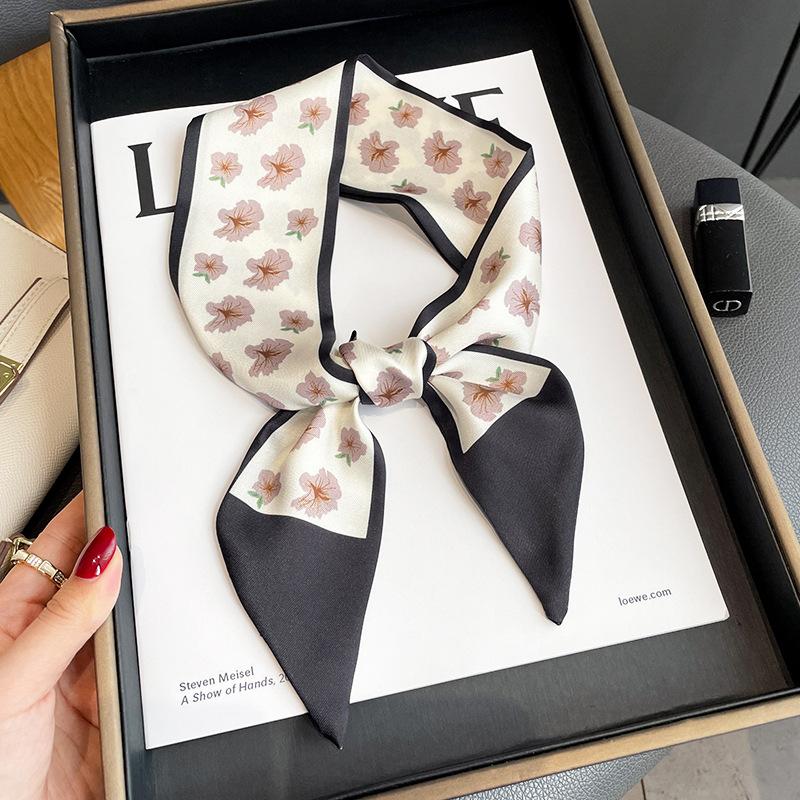 Женский длинный узкий шелковый шарф, повязка на голову, шейный галстук с принтом, роскошные брендовые аксессуары для волос, классные шарфы для девочек, лето 2021 г.