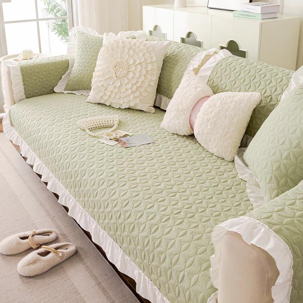 Оптовая продажа подушек для дивана Четырехсезонная универсальная тканевая подушка для сиденья Чистый хлопок Кремовый Ветер Лотосовый лист Край Нескользящий Чехол для дивана Полотенце