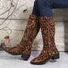 Brown Leopard High Boots Women Boots Platform Shoes for Women Autumn Winter Sexy Mid-calf Cowboy Riding Boots Botas Mujer 2024