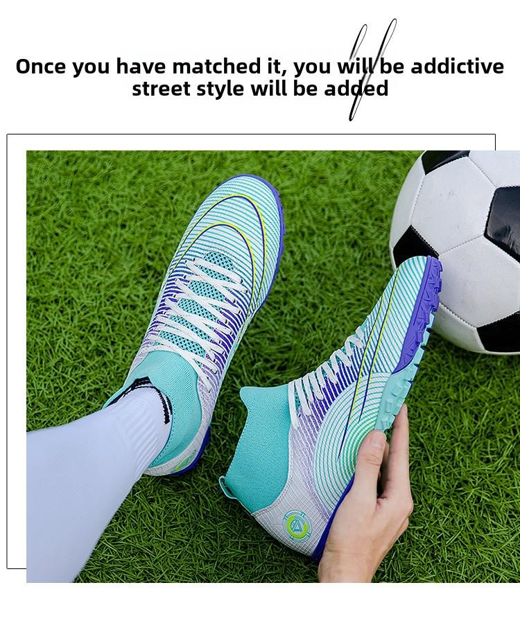 Детские и подростковые футбольные бутсы из кожи с высоким верхом, длинными и короткими шипами, с летающим носком, в наличии большие размеры