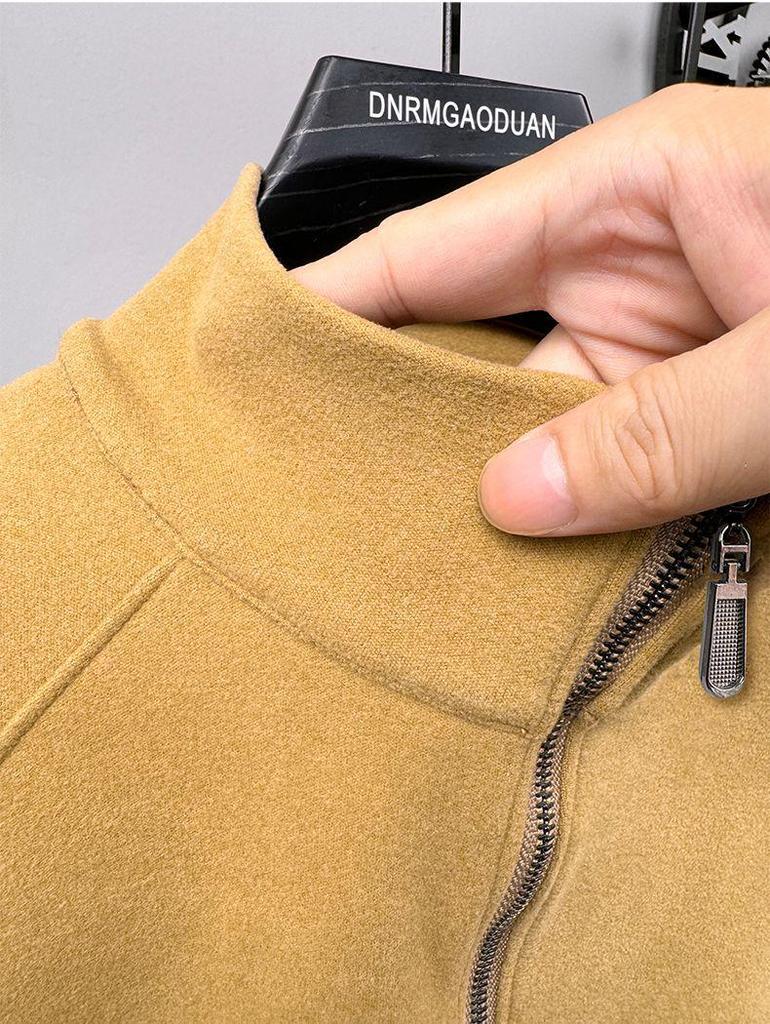 Мужской осенне-зимний вельветовый свитшот с длинным рукавом и молнией до середины груди - однотонный, теплый, универсальный топ