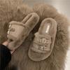 Женские пушистые тапочки на толстой подошве, уличная обувь 2024, новые осенне-зимние, ретро, нишевые, с ремешком и пряжкой, на плоской подошве, плюшевые хлопковые туфли