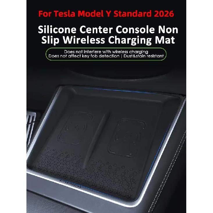 Center Console Wireless Charging Mat Designed for Tesla Model Y Standard 2026 Non-Slip Silicone Car Accessories(Not Fit Juniper)