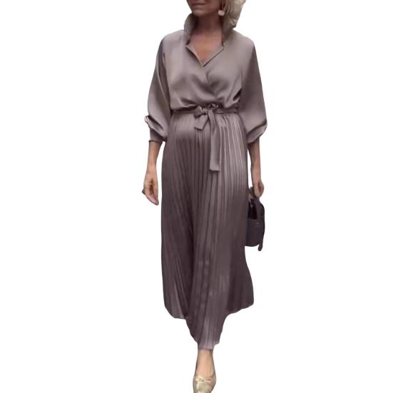 Женское платье с V-образным вырезом и длинным рукавом, на шнуровке, с высокой талией, длинное платье, сплошной цвет