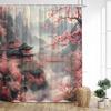 Пейзажная шторка для душа в японском стиле, тушь, гора, цветение сакуры, павильон, озеро, азиатское искусство, занавески для ванной, домашний декор для ванной
