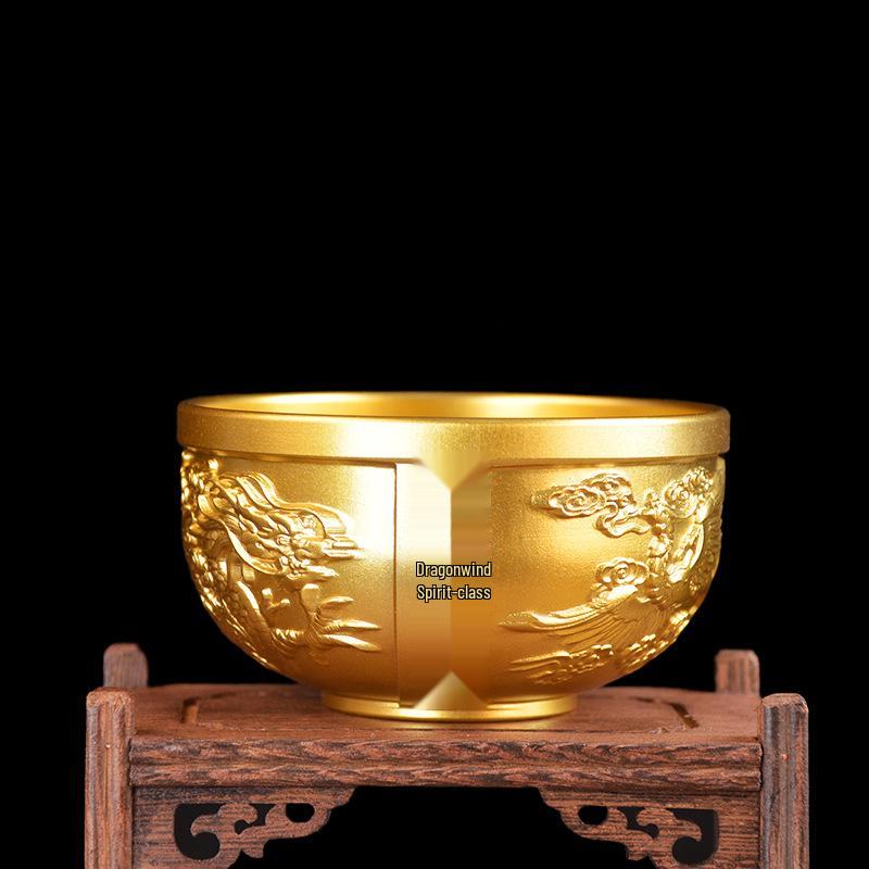 Hongda Brass Dragon & Phoenix Auspicious Copper Coin Bowl - Creative Home Ornament Gift