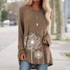Women's Plus Size Tunic Top Dandelion Print Longline Shirt Crew Neck Long Sleeve