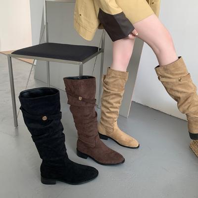 Но колено французские замшевые сапоги с ворсом 2025 новые универсальные толстый каблук тонкий высокий рукав рыцарские сапоги женские