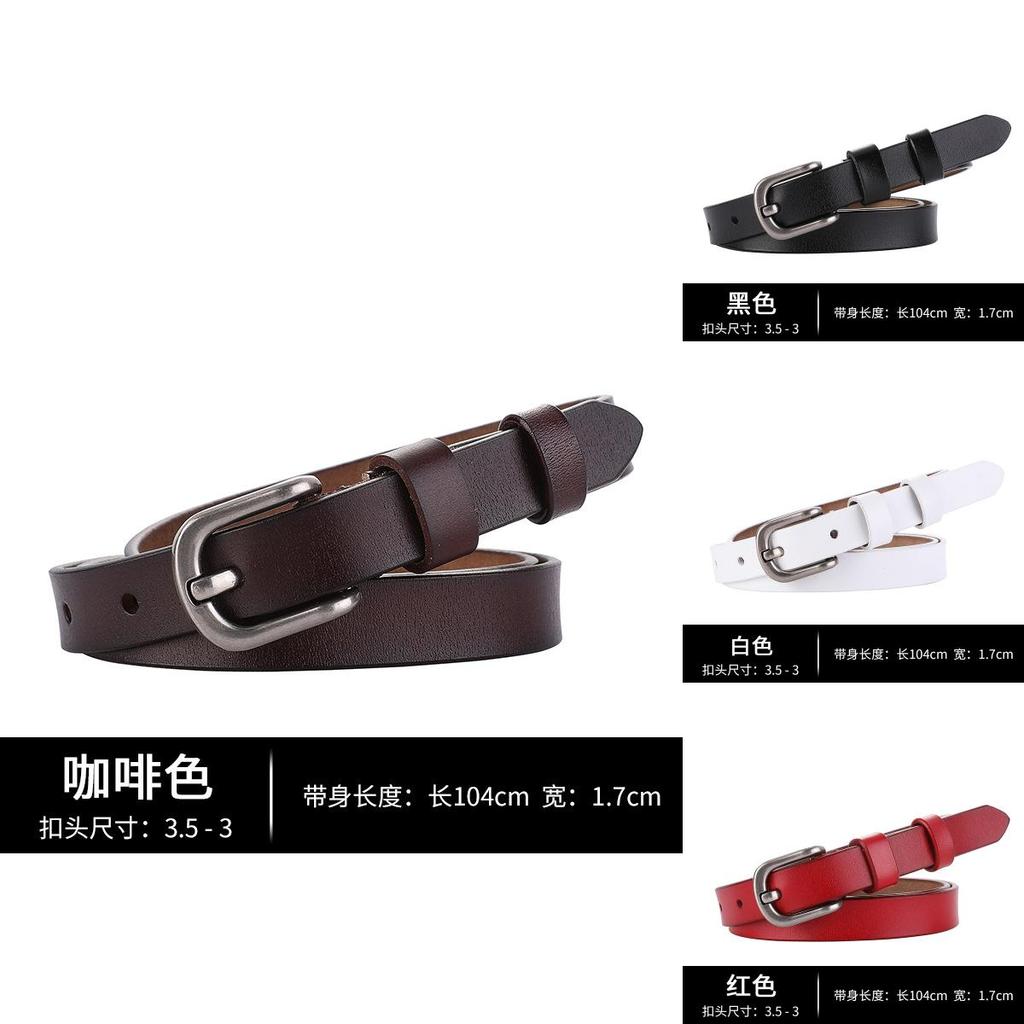 Womens Cowhide Leather Belt With Classic Pin Closure And Slim Design For Casual Outfits