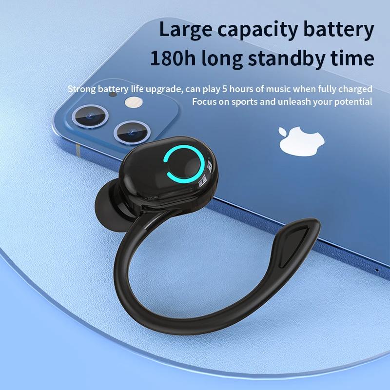 Bluetooth 5.2 Business Wireless Headphone Ear-Hook Mini HIFI Bass Noise Cancelling Earphone With Mic Sport Game Headset